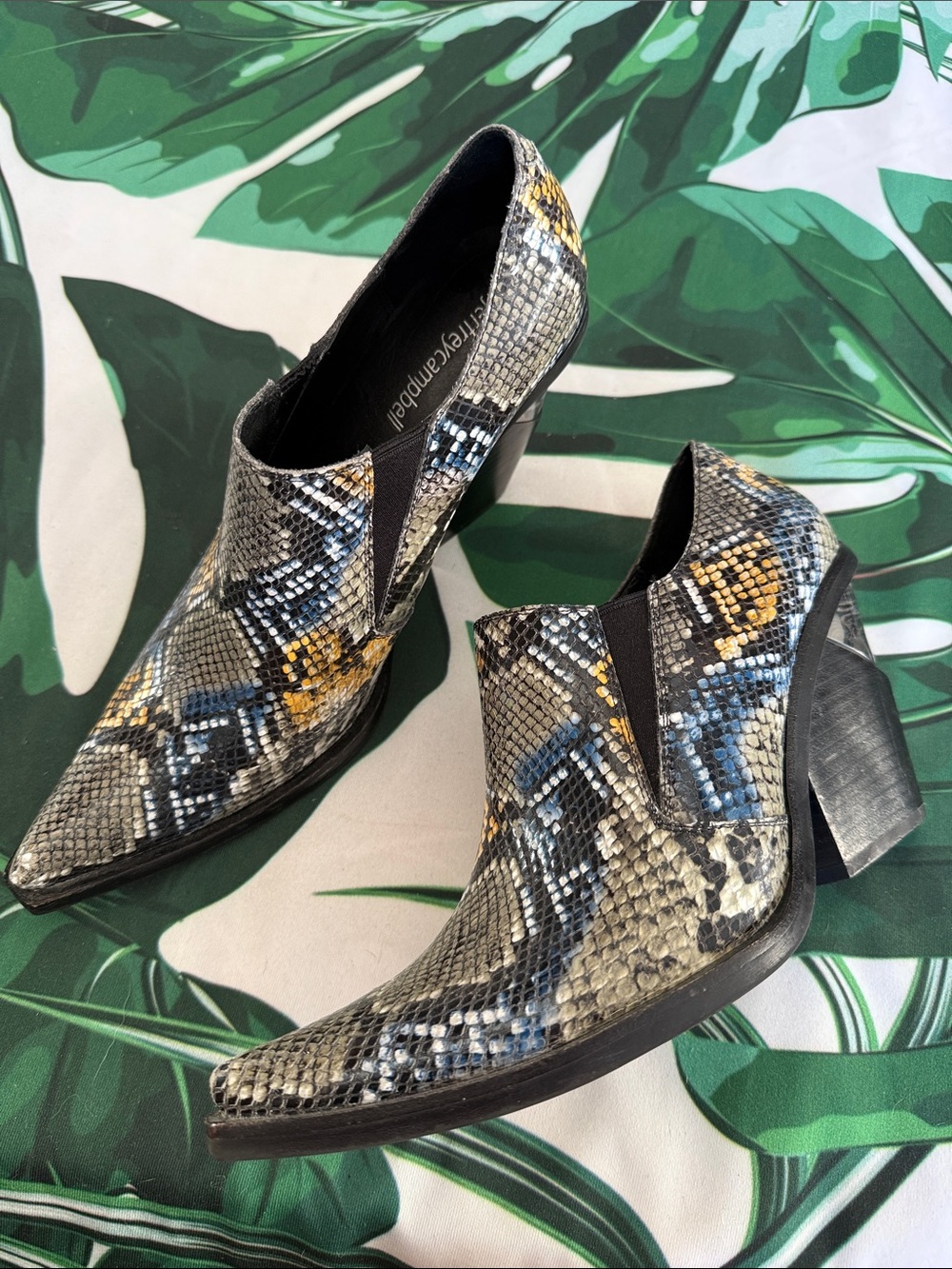 Jeffery Campbell Flux Snakeskin Cutout Wedge Bootie Heels
